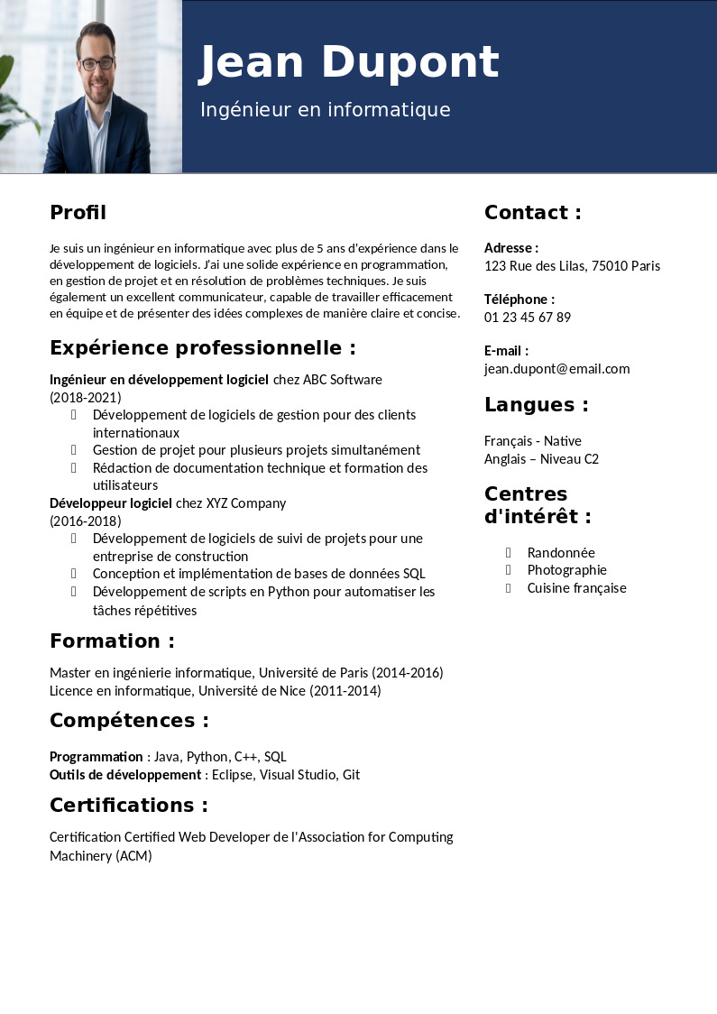 CV avec photo polyvalent