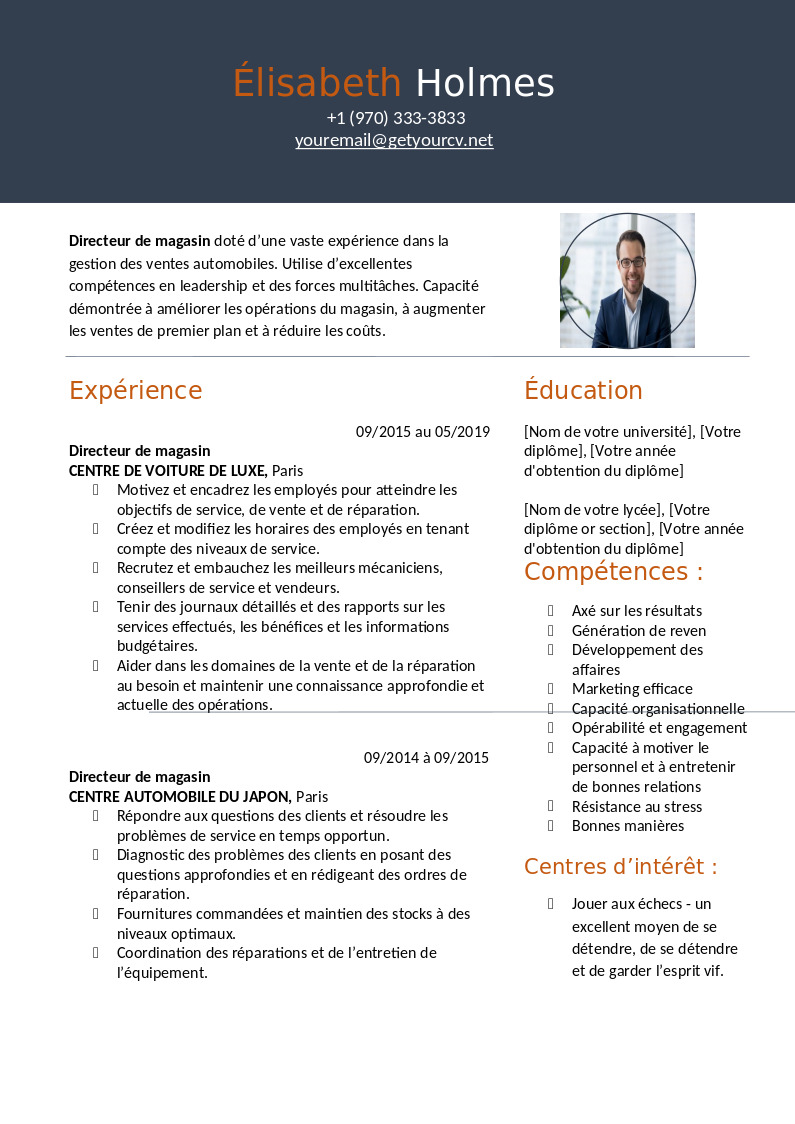 CV commercial structuré