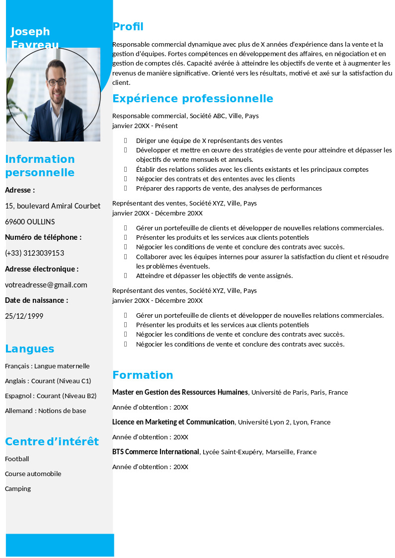 CV commercial avec photo