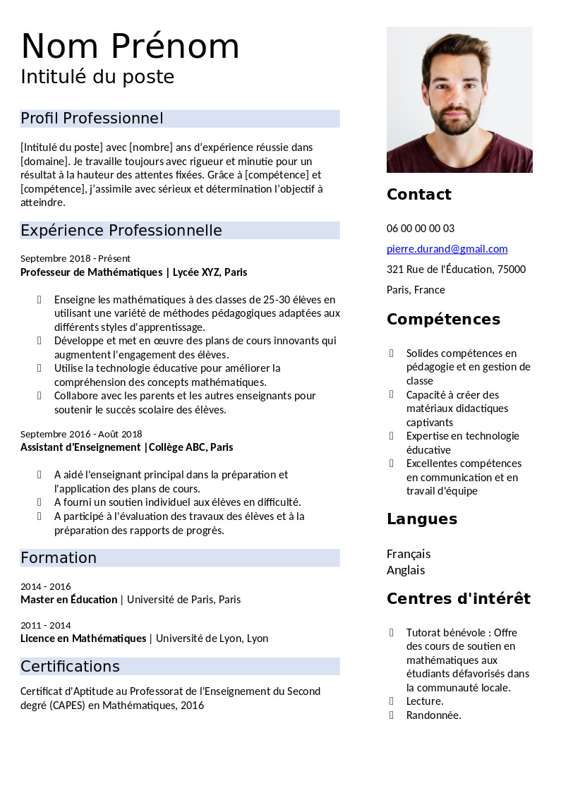 CV simple et raffiné